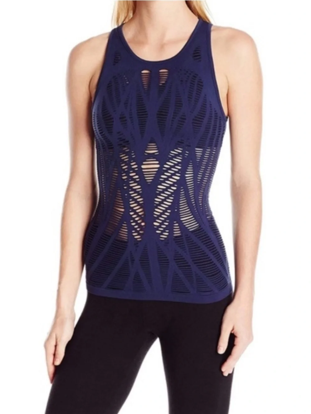 ALO YOGA Vixen Fitted Racerback Tank Top in Navy
